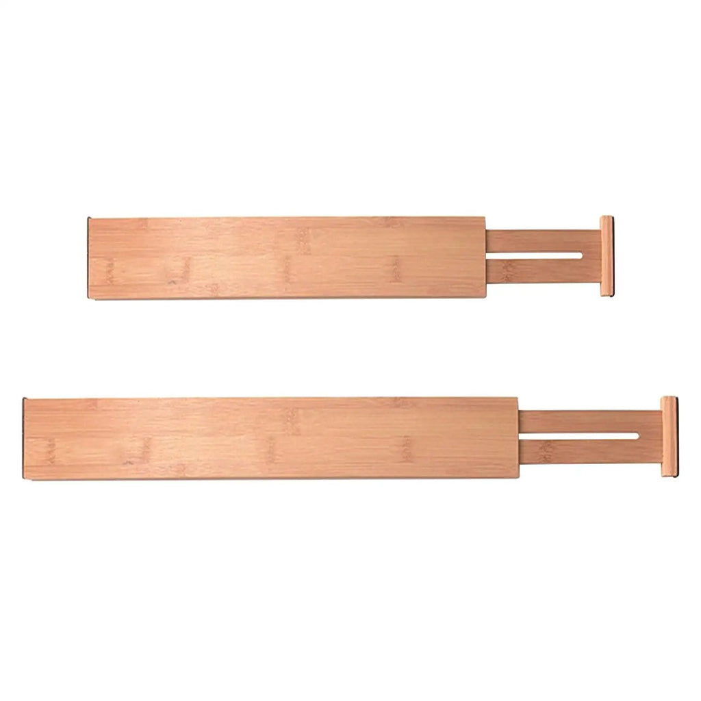 Spring-loaded adjustable bamboo drawer organizers