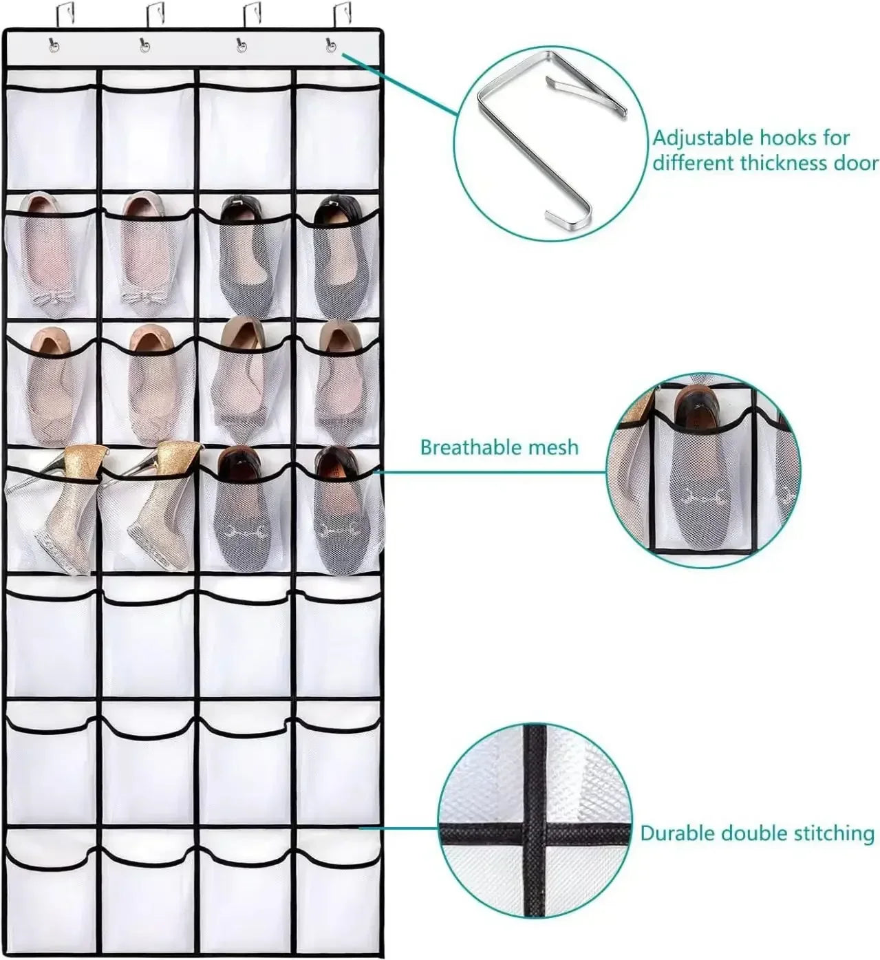 Heavy-duty hanging door organizer with clear pockets