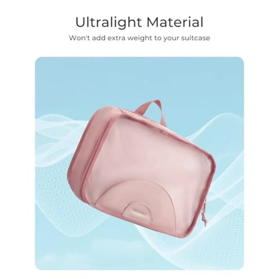 Mesh top compression packing cubes for luggage organization