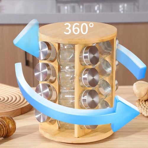 Rotating spice rack with pre-printed labels