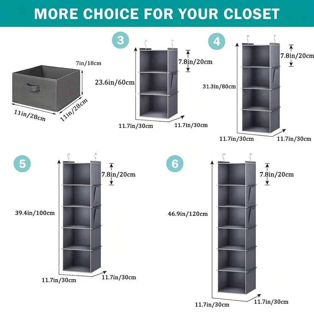 No-drill hanging closet organizer with side pockets
