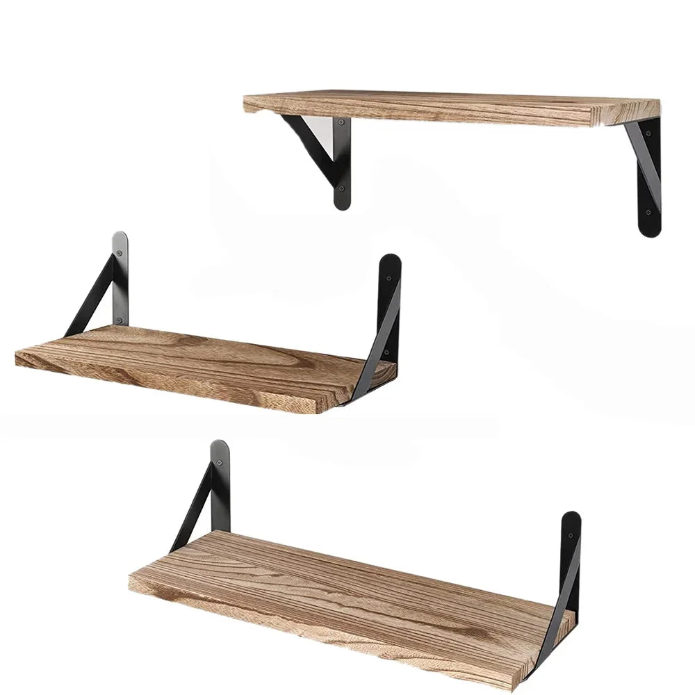 No-drill floating wall shelves bamboo set of 3
